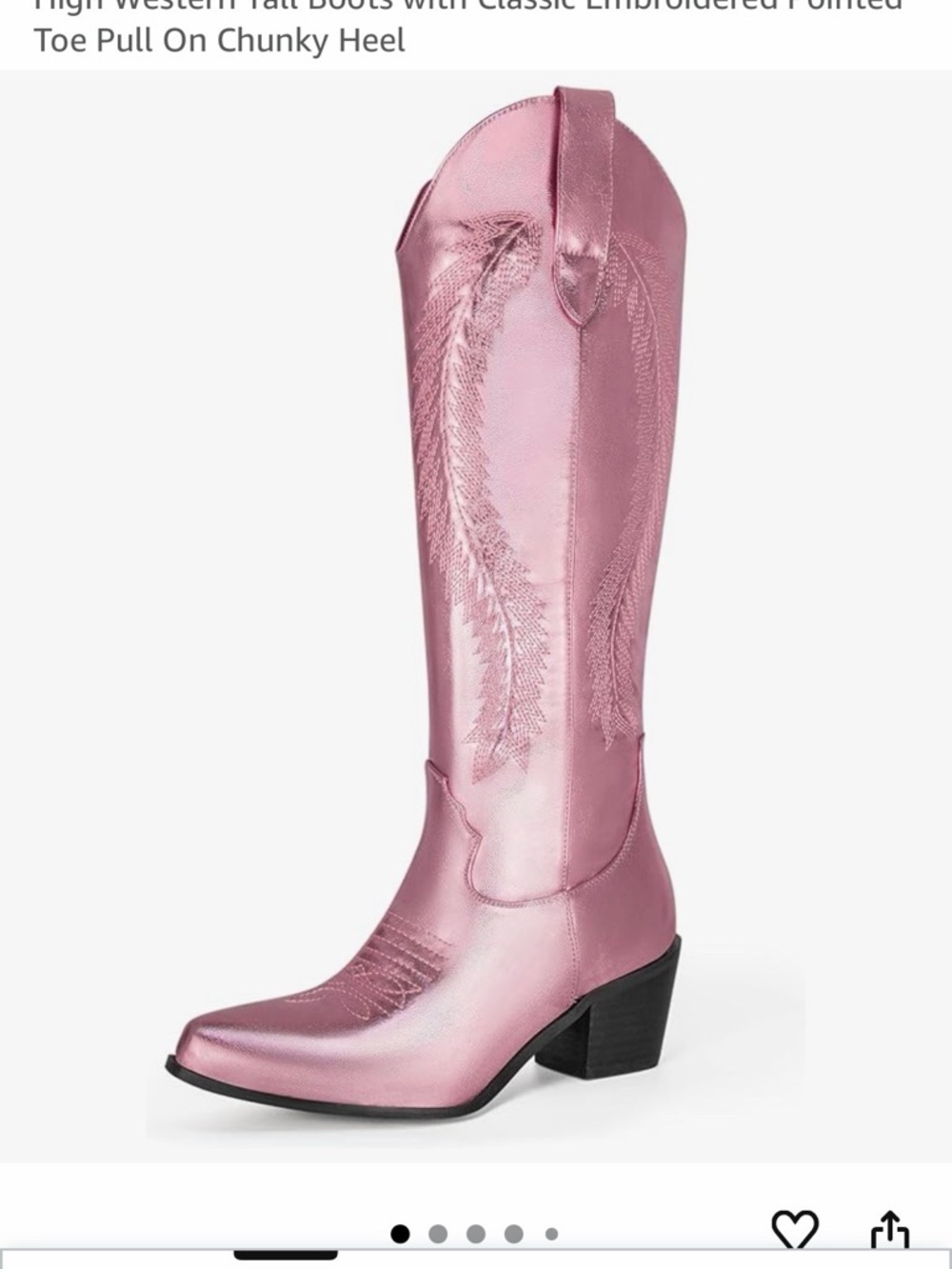 Metallic Pink Women's Western Knee-High Heeled Boots